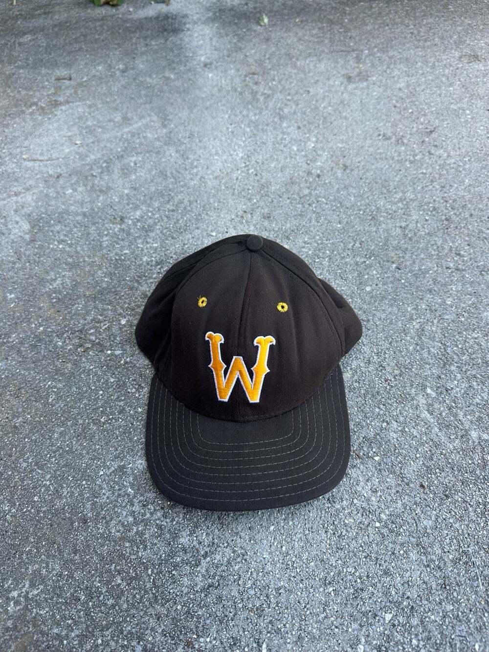 Vintage New Era Pro Model Brown Yellow W Snapback Hat Made in USA Size M/L